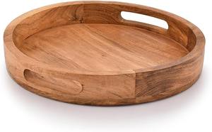 Plateau rond en bois à vendre, avec poignées, pour servir des boissons et des aliments sur le bar, le salon, la table à manger et la vaisselle - Product Image 2