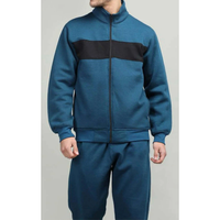 Survêtement en molleton à capuche bleu turquoise personnalisé pour homme |   Ensemble jogging en coton 100% avec veste zippée intégrale et empiècement noir sur la poitrine |   Streetwear Training