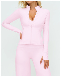 Vêtement de sport pour femmes respirant avec logo personnalisé sur le devant, veste à manches longues entièrement zippée, vêtements de yoga actifs, haut de sport - Product Image 1