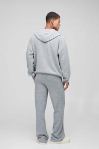 Ensemble sweat à capuche tricoté gris clair et pantalon à jambes larges Streetwear en tricot doux personnalisé tenue deux pièces pour l'hiver avec un design décontracté Fit - Product Image 2