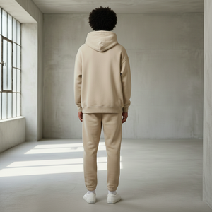 Ventes en gros de survêtements personnalisés avec logo brodé, molleton lourd 480 GSM, lavage à l'acide, imprimé, blanc, surdimensionné, à épaules tombantes, pour hommes, beige - Product Image 2