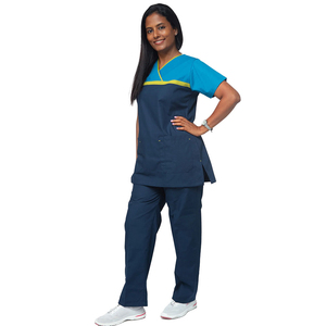 Conjunto de Uniforme Médico para Mujer, Color Azul Marino con Detalles en Turquesa y Amarillo, Pantalones a Juego, Uniformes de Hospital - Product Image 3