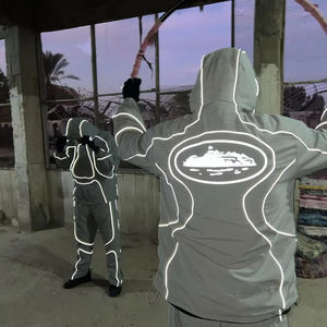 Ensemble de survêtement coupe-vent en nylon uni pour homme, coupe ample, surdimensionné, pour la course à pied, jogging, survêtement réfléchissant - Product Image 4