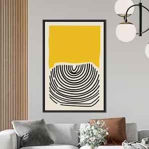 ภาพพิมพ์บนผ้าใบลายเรขาคณิตสีเหลืองและสีดำสมัยใหม่ - ศิลปะเรขาคณิตแบบโดดเด่น พร้อมกรอบสีดำ - Product Image 1