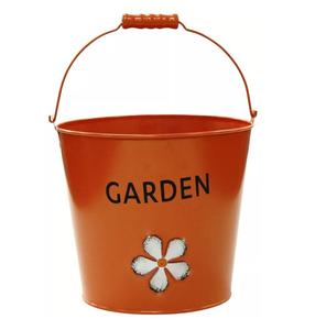 Cubo de cubo de Metal de diseño elegante con mango de madera, maceta de flores de colores naranjas para el hogar, decoración al aire libre, Cubo de flores - Product Image 1