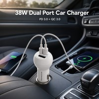Chargeur de voiture USB-C 2 ports PowerLot 38W PD 3.0 QC 3.0, adaptateur allume-cigare double rapide pour 14/13/12