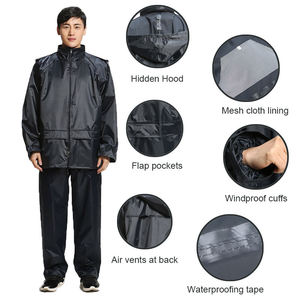 Heavy Duty Waterproof Polyester/PVC Unisex Adult Rainsuit Set Hooded <b>Jacket</b> & Pants Bulk Wholesale OEM ODM Custom Logo - Product Image 5