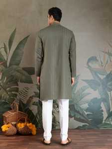 Wholesale Indian Traditional Kurta Pajama for <b>Men</b> Ethnic <b>Wear</b> Cotton Kurta Pajama Set with Embroidery for Wedding Party <b>Festival</b> - Product Image 5