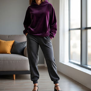 Survêtement en velours pour femmes Ladies Wholesale Pullover Velvet Hoodie Sweatpants Heavyweight Fleece Velour Pullover Track Suit Women - Product Image 6