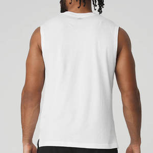 Blanc course décontracté débardeur ourlet incurvé Muscle Singlet décontracté sans manches course bio Muscle débardeur - Product Image 2