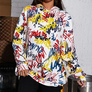 Sudadera de gran tamaño con estampado de letras para mujer, informal, con cuello en V, primavera 2024, manga larga, cordón, sudadera holgada - Product Image 2