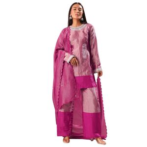 Rosa ricamato a mano Kurta Palazzo Set all'ingrosso donna abbigliamento etnico OEM fornitore di fabbrica personalizzato festa di nozze - Product Image 1
