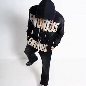 Tissu éponge français Hommes Street Wear Détresse Broderie Survêtement Logo Personnalisé Coton Hommes Vintage Soleil Fade Top Qualité Survêtement - Product Image 2