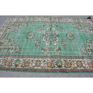 Tapis d'appoint vintage turc grand format, écologique, à poils moyens, vert beige classique, 5,9 x 8,8 pi, en laine et latex, patchwork, pour adolescents - Product Image 3