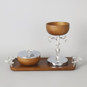 Brûleur d'encens en bois argenté de style arabe fait à la main avec plateau et pot pour la décoration d'église de bureau à domicile - Product Image 1