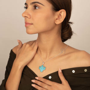 Awesome Latest Unique Design Arizona Turquoise Cactus Carving 925 Sterling Silver Natural Gemstone <b>Pendant</b> Fine Jewelry - Product Image 4