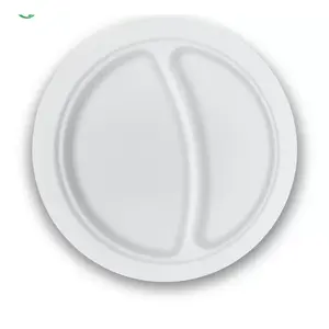Assiette ronde de 9 pouces avec 2 compartiments, vaisselle et assiettes durables - Product Image 1