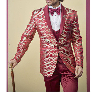 Última llegada nuevo diseñador Venta caliente Slim Fit abrigo chaleco pantalones conjunto de 3 piezas traje de boda impreso cuello mandarín trajes esmoquin - Product Image 5