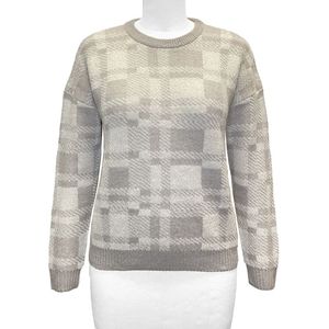 FW23 Suéter de manga larga con cuello redondo para mujer, viscosa personalizada, lana de nailon, Alpaca para bebé, puntadas cómodas a cuadros para invierno - Product Image 1