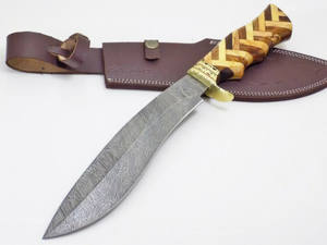 Couteau Bowie fait à la main pleine Tang lame en acier damas avec gaine en cuir chasse survie couteau de Camping en plein air - Product Image 2