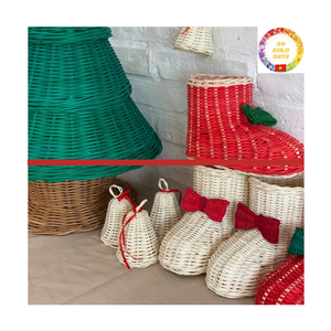 Farmhouse Style Handmade Rattan Christmas Ornaments Set Rustic Natural <b>Wicker</b> Tree Decoration for Holiday Home Display - Product Image 2