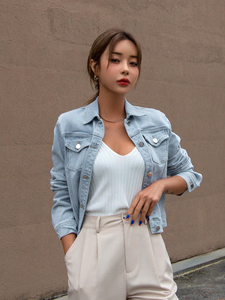 Custom Women's Denim <b>Jacket</b> Fashion Casual Outerwear Blue Button Design Cotton Filling Embroidery OEM Finished Product - Product Image 6