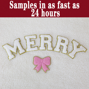 Bán buôn RTS giáng sinh vui vẻ sắt trên long lanh thư Chenille các bản vá lỗi - Product Image 2