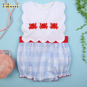 Romper de Bebé con Diseño de Cangrejo Tejido a Crochet, 100% Algodón, Cierre con Botones, Otoño-BB3051, Babeeni, Blanco y Azul a Cuadros, No Tóxico - Product Image 2