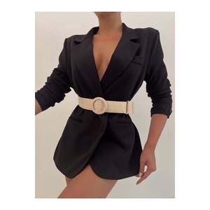 Women's <b>Elastic</b> Woven <b>Belt</b> with Plated Buckle, Jacket <b>Belt</b>, Dress <b>Belt</b>, Shirt <b>Belt</b> - Beige - Product Image 1