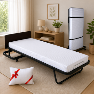 EVERGREENWEB Lit simple pliant vertical 80x190 cm avec matelas en mousse à mémoire de forme de 12 cm, oreiller inclus, housse amovible, sommier à lattes en bois - Product Image 6