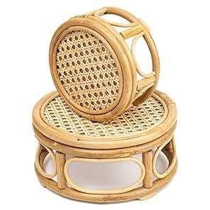 Petit support de plante rond en rotin bohème, support de plante en bois naturel rustique de style fermier pour la décoration - Product Image 3