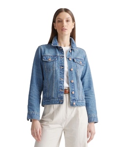 <b>Customized</b> Button-Up Classic Wash <b>Denim</b> <b>Jacket</b> for Women Embroidered with Full Pearls Diamonds Casual Style - Product Image 2