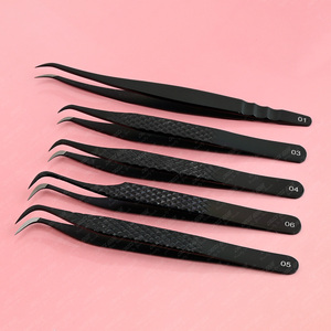 Nouvelle arrivée pince à épiler pour extension de cils outils de cils à pointe en fibre pince à épiler incurvée longue antistatique pince à épiler à pointe crochet pour cils-Noir - Product Image 1
