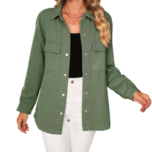 Chemise en jean pour femme, style technique brodé, délavée, col rabattu, ample, respirante, manches longues, chemise en jean pour femme - Product Image 3