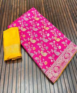 Katan indien saree dernière tenue de soirée de créateur mariage dames femmes portent georgette soie broderie travail sari avec chemisier vêtements - Product Image 5