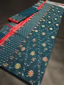 Calidad de exportación exclusiva Deshi Dhakai Green Jamdani Sharee para mujeres JAMDANI FABRIC Blue GREEN Golden Sky Blue de Bangladesh - Product Image 5