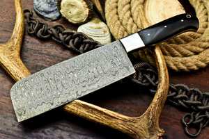 Cuchilla de acero de Damasco hecha a mano, mango de cuerno de madera personalizable, cuchillos de cocina de grado DIY personalizables, soporte OEM para cuchillos - Product Image 3