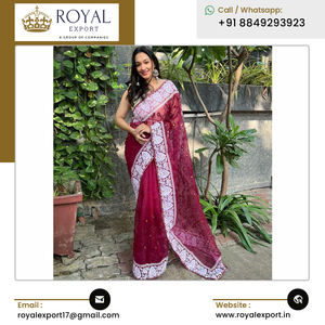 Collection unique de beaux saris en organza avec broderie de Royal Export fabriqués en Inde à bas prix - Product Image 5