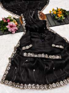 Tissu visqueux élégant et élégant Saree fantaisie de la boutique indienne le plus vendu Séquence exclusive Travail Sari Blouse Bollywood Parties - Product Image 5