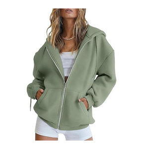 Femmes 100% coton hiver imprimé avant Logo personnalisé Slim Fit grande taille pull à capuche Zip sweat utilisation en extérieur - Product Image 5