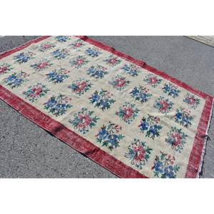 Vintage Turkish Rug Large 5.6 X 8.4 ft Area Classic Beige <b>Red</b> Abstract Patchwork 10mm Latex for Hallway Room <b>Wool</b> Material - Product Image 2