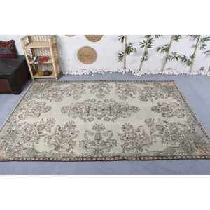 Tapis turc 5,7 x 8,8 pieds, tapis beige en ikat, tapis en laine - Product Image 2