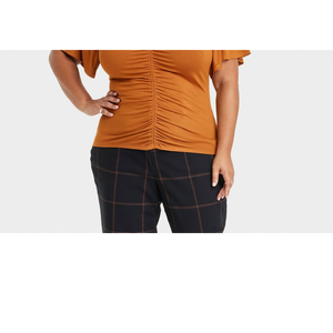 เสื้อถักแขนสั้นเอวเข้ารูปสำหรับผู้หญิง Ava & Viv สีบรอนซ์ ไซส์ 2X - Product Image 3