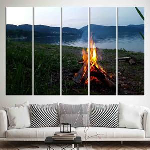 Arte de pared de vidrio templado Bonfire Landscape: diseño impreso en lienzo, JUEGO DE 5 LIEZNAS - Product Image 1