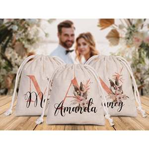 Personalized Bridal Cotton <b>Drawstring</b> <b>Pouch</b> Bags Wedding and Bachelorette Party Gift Bags Customizable Wedding <b>Pouches</b> - Product Image 2