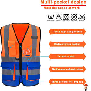 Logo d'entreprise personnalisé gilet de sécurité réfléchissant orange avec poches couleur personnalisée visibilité fluorescente travail classe 1 vêtements - Product Image 6