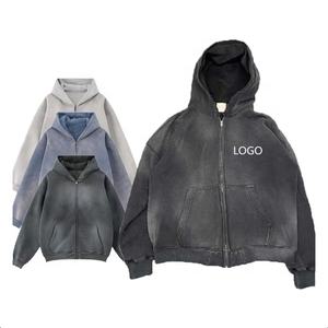 Alta calidad 100% algodón francés Terry Zip Hoodie venta al por mayor personalizado de los hombres de peso pesado lavado Vintage desgastado ácido lavado otoño - Product Image 1