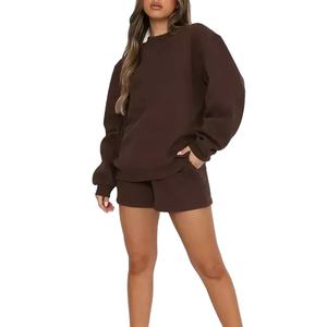 Premium 2 Piece Winter Solid <b>Long</b> Women Cotton <b>Sweatshirt</b> Shorts Set Custom Breathable Eco-Friendly Quick Dry High Quality 2026 - Product Image 2