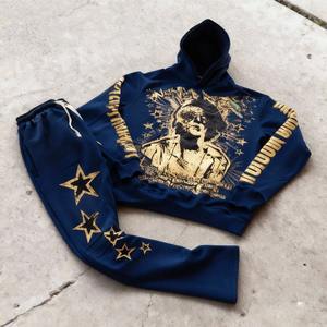 Ensembles Hip Hop personnalisés, ensemble 2 pièces pour hommes, sweat-shirts à capuche et pantalons de survêtement à lacets, impression DTG, sweat-shirt à capuche, survêtement délavé au soleil pour hommes - Product Image 1