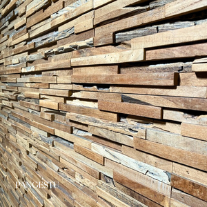 Panneau mural empilé linéaire géométrique en bois massif naturel pour la décoration murale intérieure et extérieure moderne - Product Image 3